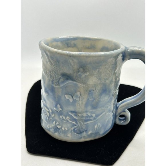mug pottery hummingbird Butterflies Blue Floral Signed Yaz - Picture 4 of 15